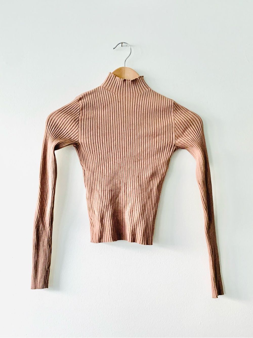 NEW Bershka Ribbed Mock Neck Sweater in Brown
